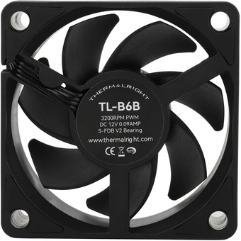  Кулер Thermalright TL-B6B (60x60x25mm, 4-pin PWM, 16.17CFM, 20.17dBA, 3200RPM, Black) 