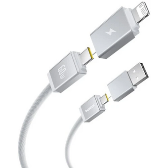  Кабель Baseus P10383000211-01 Versatile Two-for-Two Fast Charging Cable U+C to C+L 60W 2m Moon White 
