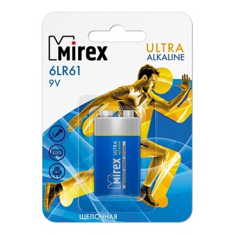  Батарейка Mirex Крона 6LR61-1BL Ultra Alkaline (23702-6LR6-E1) 