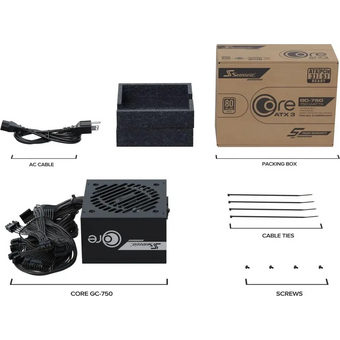  Блок питания Seasonic Core V2 GC-750 (srp-cgc751-a5a32sf), 750Вт, 80 Plus Gold, 120мм, черный, retail 
