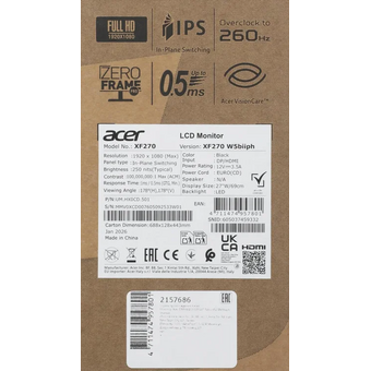  Монитор Acer Nitro XF270W5biiph (UM.HX0CD.501) черный 