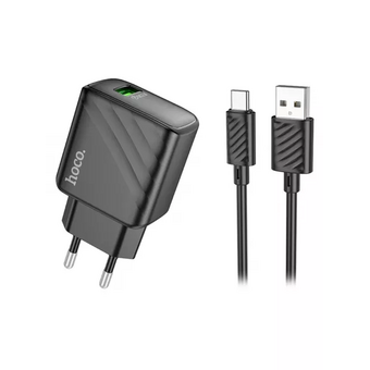  Зарядное устройство HOCO CS21A Rich Single Port QC3.0 Charger Set (Type-c) (EU) Black 