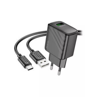 Зарядное устройство HOCO CS21A Rich Single Port QC3.0 Charger Set (Type-c) (EU) Black 