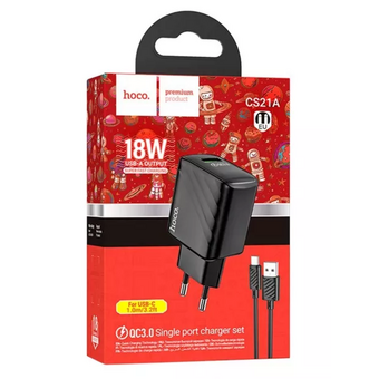  Зарядное устройство HOCO CS21A Rich Single Port QC3.0 Charger Set (Type-c) (EU) Black 