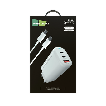  СЗУ More Choice NC79a/НС79а 1USB+2Type-C 3.0A QC3.0+PD65Вт GaN Type-C+Type-C PD100Вт 2м White 