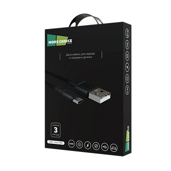  Кабель More choice K19m/К19м USB+micro USB 2.0A TPE 3м Black 