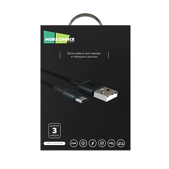  Кабель More choice K19m/К19м USB+micro USB 2.0A TPE 3м Black 