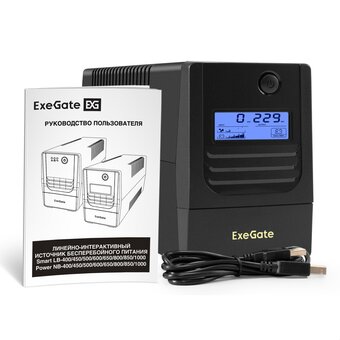  ИБП ExeGate Smart LB-650.LCD.AVR.2SH.USB (EX299499RUS) 650VA/390W, LCD, AVR, 2*Schuko, USB, батарея 12V 7Ah, Black 