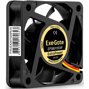  Вентилятор ExeGate ExtraPower EP06015S3P (EX297029RUS) 12В DC (60x60x15 мм, Sleeve bearing (подшипник скольжения), 3pin, 4800RPM, 32dBA) 