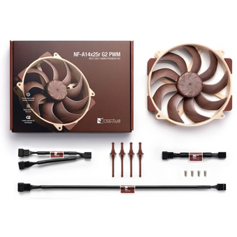 Кулер Noctua NF-A14x25r G2 PWM (140x140x25mm, 4-pin 91.58CFM, 24.8dBA, 1500RPM, Beige/Brown) 