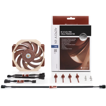  Кулер Noctua NF-A12x25r PWM (120x120x25mm, 4-pin 60.1CFM, 22.6dBA, 2000RPM, Beige/Brown) 