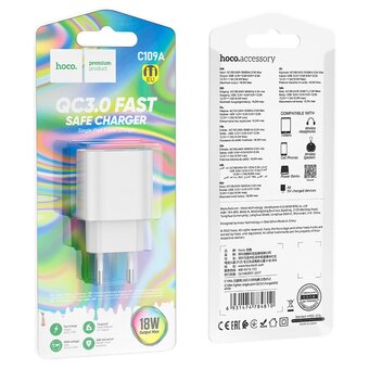  Зарядное устройство HOCO C109A (PD20W) Fighter single port PD20W Charger (EU) White 