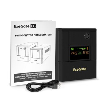  ИБП ExeGate SpecialPro Smart LLB-1000.LCD.AVR.4SH.USB (EX299949RUS) 1000VA/700W, LCD, AVR, 4*EU/Тип F(Schuko,USB, батарея 12V 7.2Ah-2шт 
