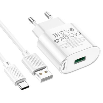  Зарядное устройство Hoco C109A Fighter single port QC 3.0 Charger set (Type-c) (EU) White 