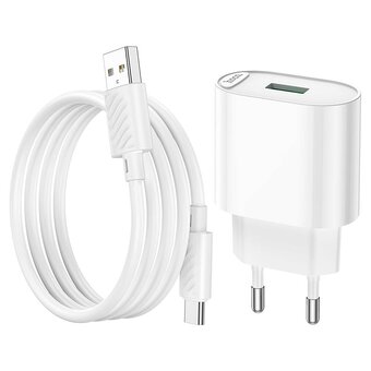  Зарядное устройство Hoco C109A Fighter single port QC 3.0 Charger set (Type-c) (EU) White 