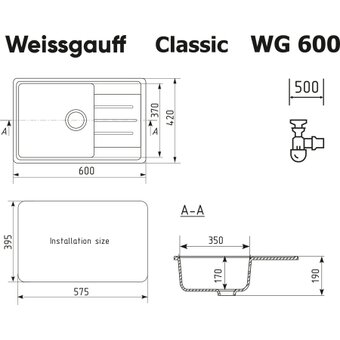  Кухонная мойка Weissgauff WG 60004 Classic Black 