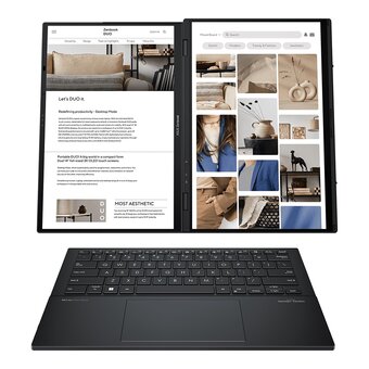  Ноутбук Asus ZenBook Duo UX8406CA-QL460X (90NB14X1-M00UA0-Win11P) Core Ultra 7 255H 16Gb SSD512Gb Intel Arc 140T 14" OLED Touch WUXGA dk.grey WiFi 