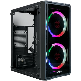  Корпус Ginzzu B177 2*USB 2.0,AU Fan 2*12 LED передняя и боковая панель стекло 