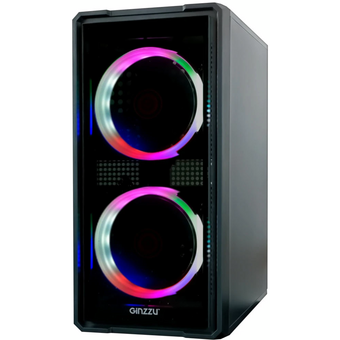  Корпус Ginzzu B177 2*USB 2.0,AU Fan 2*12 LED передняя и боковая панель стекло 