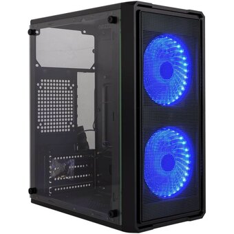  Корпус Ginzzu B172 2*USB 2.0,AU Fan 2*12 LED (12LB33) боковая панель стекло передняя сетка 