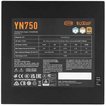  Блок питания PCCooler P5-YN750-G1FFBK1-EU 750W, 80+ Gold, full modular, ATX 