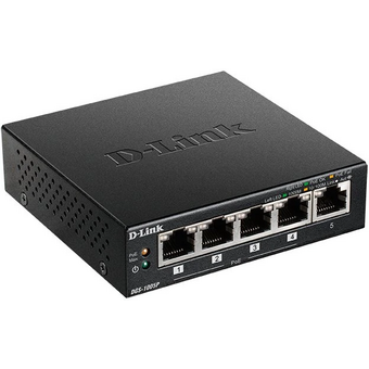  Неуправляемый коммутатор D-Link DGS-1005P/L ревизия A1 с 5 портами 10/100/1000Base-T 4 порта PoE 802.3af/at, PoE-бюджет 60Вт 