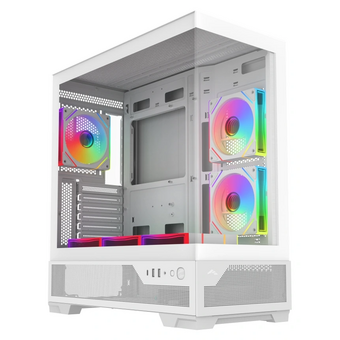  Корпус SAMA V43 White (V43-WHADA6X1-GL) без БП, Midi-Tower, TG, 6x120mm ARGB, 2xUSB 3.0 + 1xUSB 3.2 Type-C, ATX, mITX 