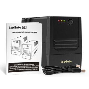  ИБП ExeGate Power NB-800.LED.AVR.2SH.USB (EX299762RUS) 800VA/480W, LED, AVR, 2*Schuko,USB, батарея 12V 9Ah, Black 