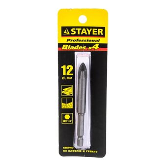  Сверло Stayer 2985-12_z01 по каф/керамогр/стек Д-12мм Дл-95мм 1пред для дрелей 