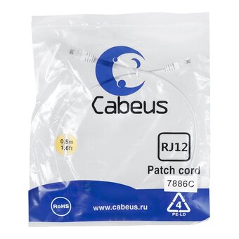  Патч-корд Cabeus PC-TEL-RJ12-0.5m 6p4c телефонный белый 