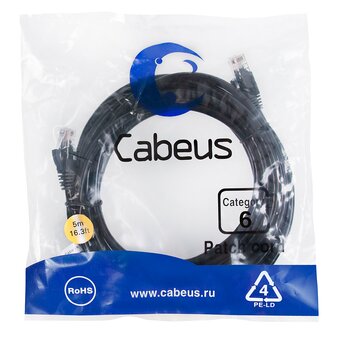  Патч-корд Cabeus PC-UTP-RJ45-Cat.6-5m-BK неэкранированный, черный 