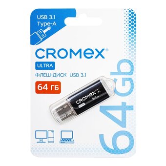  USB-флешка CROMEX 514164 Ultra 64Gb USB 3.1, металлический корпус, черный 
