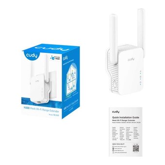  Усилитель сигнала Cudy RE300 1.0 Wi-Fi N300 с поддержкой Mesh, 2,4ГГц, до 300Мбит/с, 1x100Мбит/с, 2 антенны, белый 