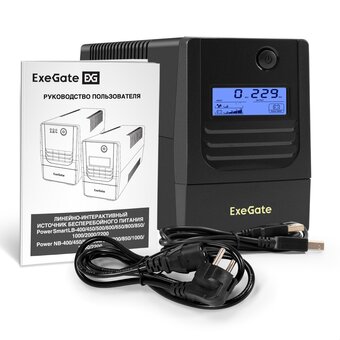  ИБП ExeGate Smart LB-800.LCD.AVR.4C13.USB (EX299760RUS) 800VA/480W, LCD, AVR, 4*C13, USB, батарея 12V 9Ah, Black 