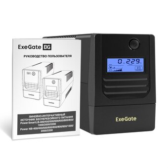  ИБП ExeGate Smart LB-800.LCD.AVR.2SH (EX299763RUS) 800VA/480W, LCD, AVR, 2*EU/Тип FSchuko, батарея 12V 9Ah, Black 
