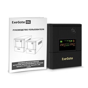  ИБП ExeGate SpecialPro Smart LLB-1000.LCD.AVR.4SH (EX299950RUS) 1000VA/700W, LCD, AVR, 4*EU/Тип FSchuko, батарея 12V 7.2Ah 2шт, металличе 