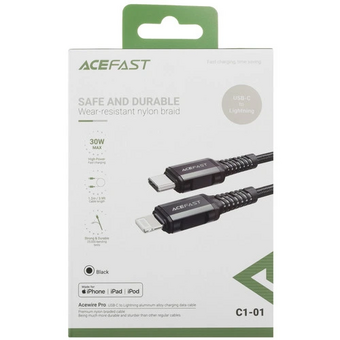  Кабель ACEFAST C1-01 USB-C to Lightning aluminum alloy charging data cable Black 