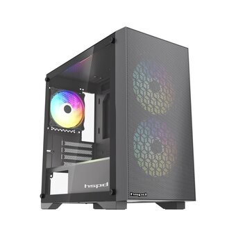  Корпус HSPD M334 (M334-TGBK-ARGB), без БП, Mesh Mini-tower, Black, TG, 0.45 SPCC, 2x140mm ARGB + 1x120mm mATX, mITX 160/340/184mm 2x2.5" 