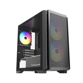  Корпус HSPD M336 (M336-TGBK-ARGB), без БП, Mesh Mini-tower, Black, TG, 0.45 SPCC, 2x140mm ARGB + 1x120mm mATX, mITX 160/340/184mm 2x2.5" 
