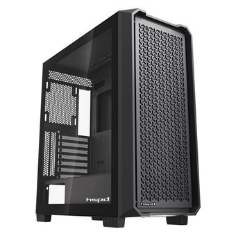  Корпус HSPD F750 (F750-TGBK), без БП, Mesh Mid Tower, Black, TG, 0.6 SPCC, no fans, ATX, mITX 160/405/160mm 3x2.5", 2x3.5", 7xPCI 1xUSB-A 