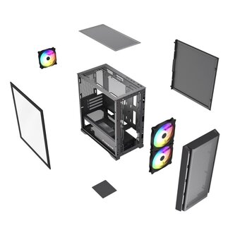  Корпус HSPD M336 (M336-TGBK-ARGB), без БП, Mesh Mini-tower, Black, TG, 0.45 SPCC, 2x140mm ARGB + 1x120mm mATX, mITX 160/340/184mm 2x2.5" 