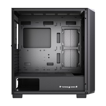  Корпус HSPD F750 (F750-TGBK), без БП, Mesh Mid Tower, Black, TG, 0.6 SPCC, no fans, ATX, mITX 160/405/160mm 3x2.5", 2x3.5", 7xPCI 1xUSB-A 