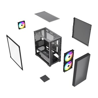  Корпус HSPD M334 (M334-TGBK-ARGB), без БП, Mesh Mini-tower, Black, TG, 0.45 SPCC, 2x140mm ARGB + 1x120mm mATX, mITX 160/340/184mm 2x2.5" 