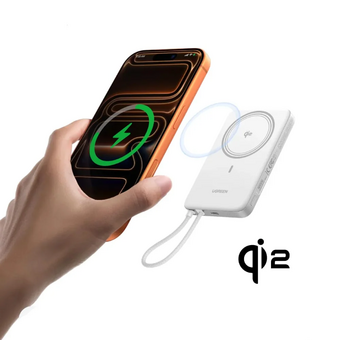  Внешний аккумулятор UGREEN PB570 (75983B) MagFlow Air Ultra-Slim 30W Magnetic 10000mAh Wireless Power Bank USB-C Cable белый 