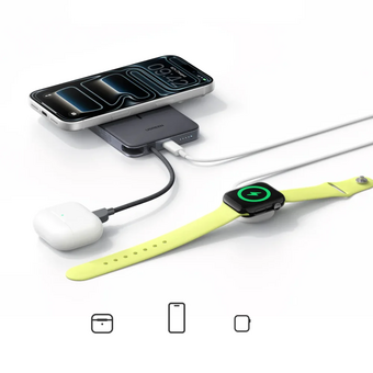  Внешний аккумулятор UGREEN PB570 (75982B) MagFlow Air Ultra-Slim 30W Magnetic 10000mAh Wireless Power Bank USB-C Cable серый космос 