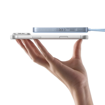  Внешний аккумулятор UGREEN PB570 (65839B) MagFlow Air Ultra-Slim 30W Magnetic 10000mAh Wireless Power Bank USB-C Cable серебристо-голубой 