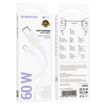  Кабель Borofone BX111 Type-C/Type-C White 