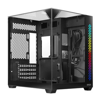  Корпус Ginzzu V340 RGB подсветка, закаленное стекло 1*USB 3.0,1*USB 2.0, AU mATX 