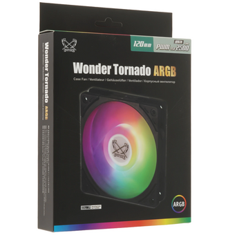  Кулер Scythe Wonder Tornado 120 ARGB Black (WT1225FD25AR-P) (120x120x26mm, 4-pin PWM, 75.17CFM, 35.57dBA, 2500RPM) 