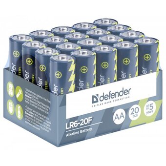  Батарея Defender Alkaline LR6-20F (56014) AA, 1.5V, 20шт. 